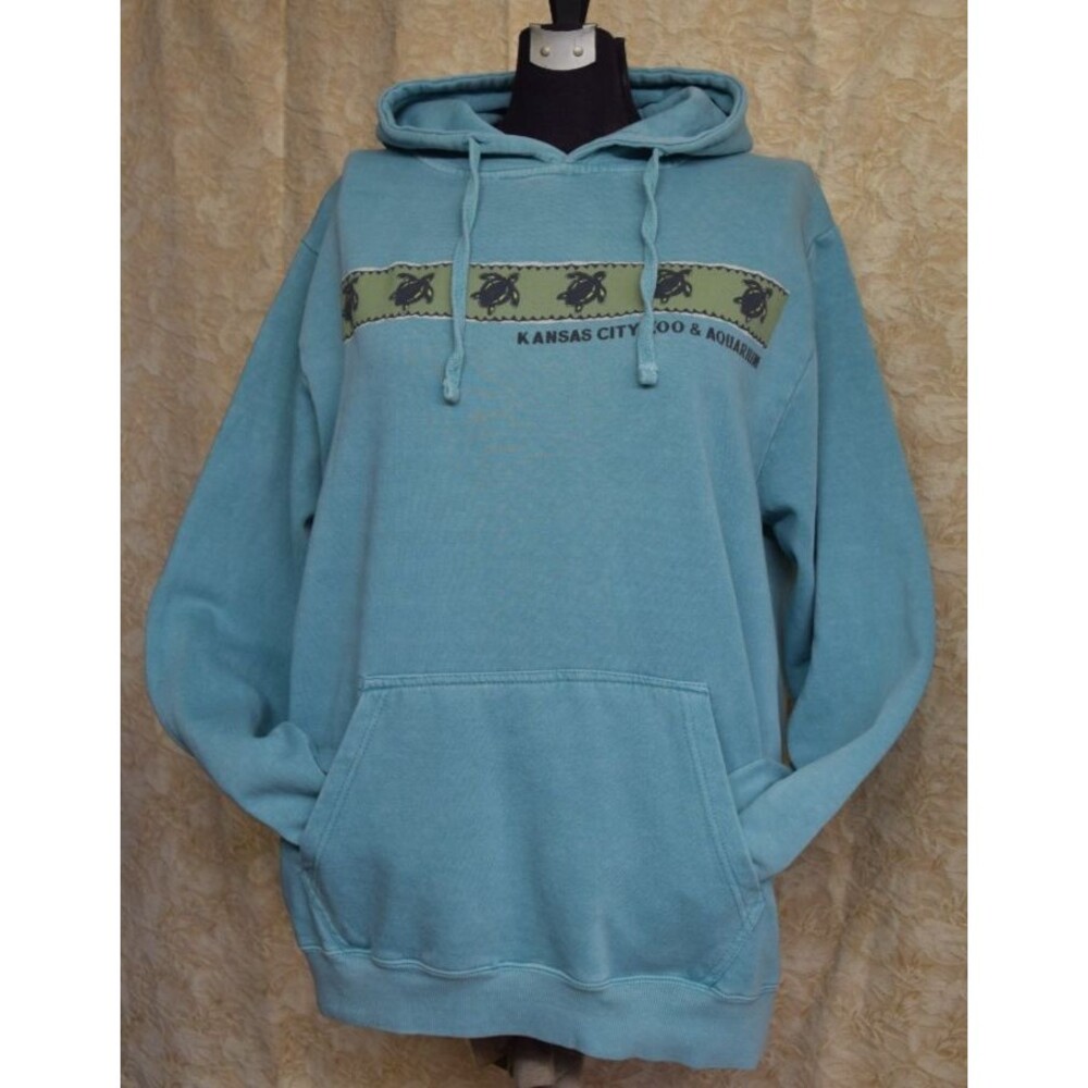 Art & Sol Kansas City Zoo Aquarium Teal Hoodie Womens Sz L Turtles Souvenir EUC
